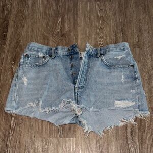 Agolde Light Blue Distressed Jean Shorts